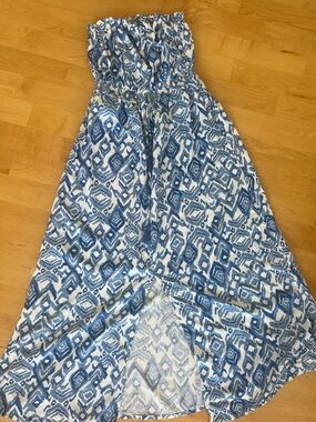 Jessica Simpson Blue and White Strapless Maxi Dress